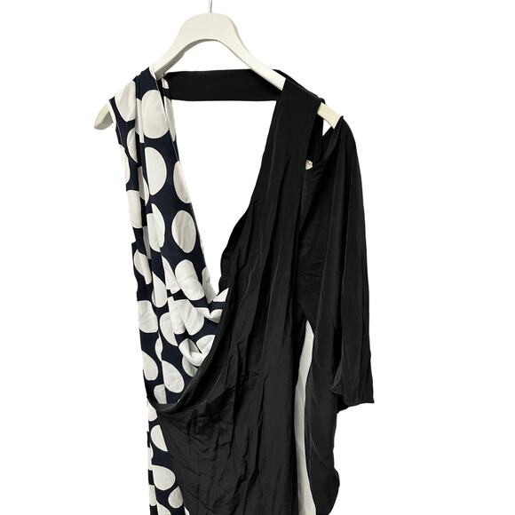 Awake A.W.A.K.E. V-Neck Draped One-Sleeve Asymmetric Polka-Dot Dress - Picture 5 of 15